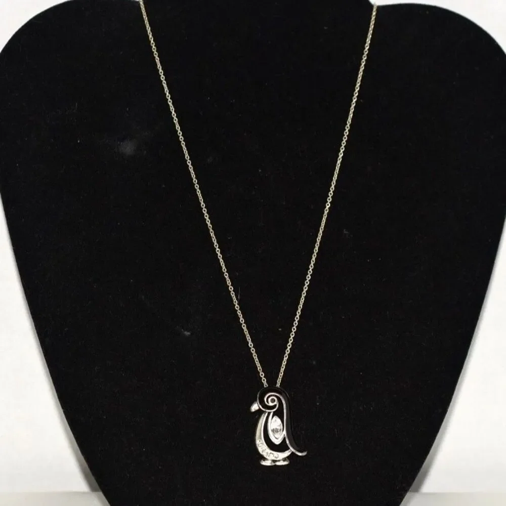 Vintage Penguin Rhinestone Accent Black Enamel 16